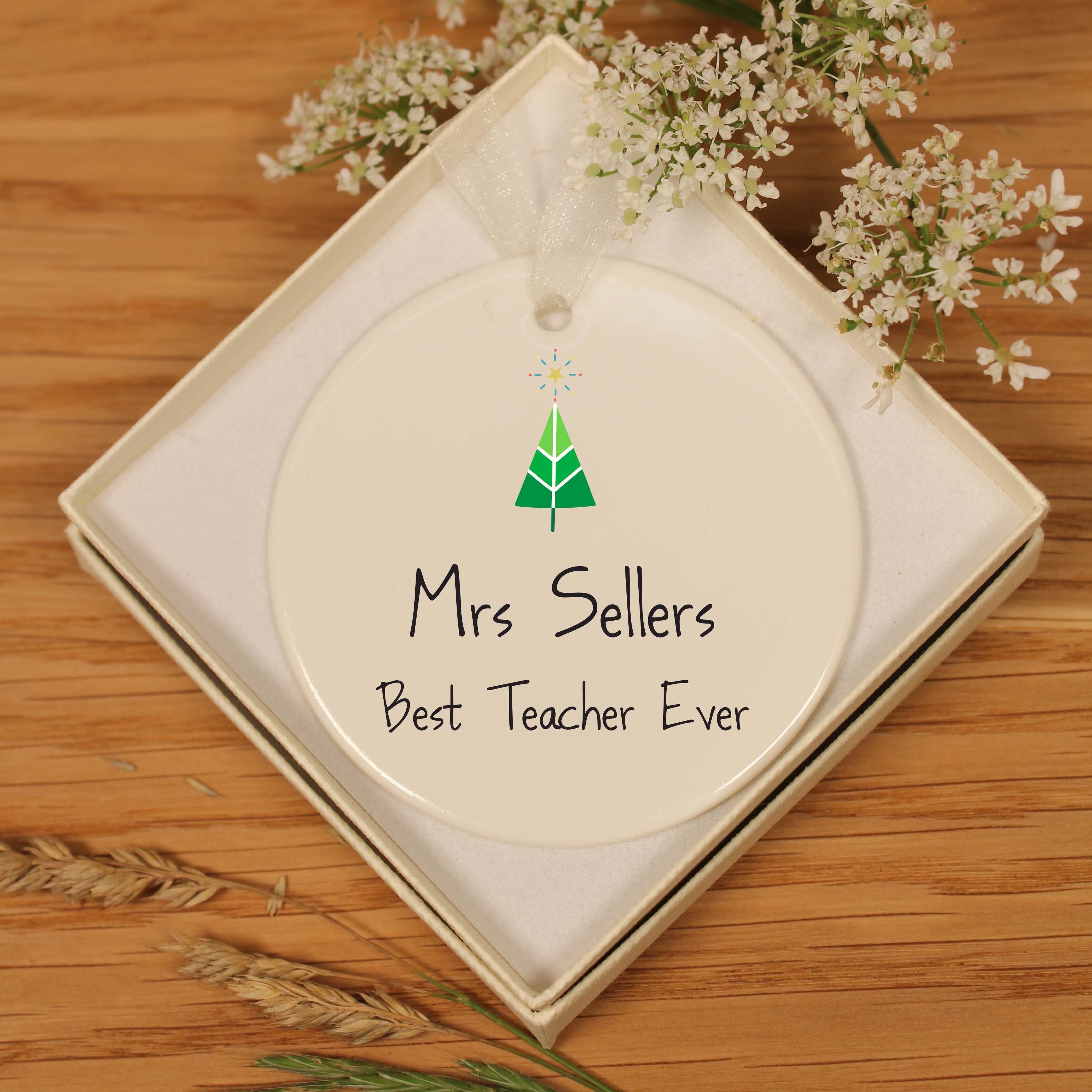 Personalised Christmas Ceramic Hanging Decoration - Best Teacher