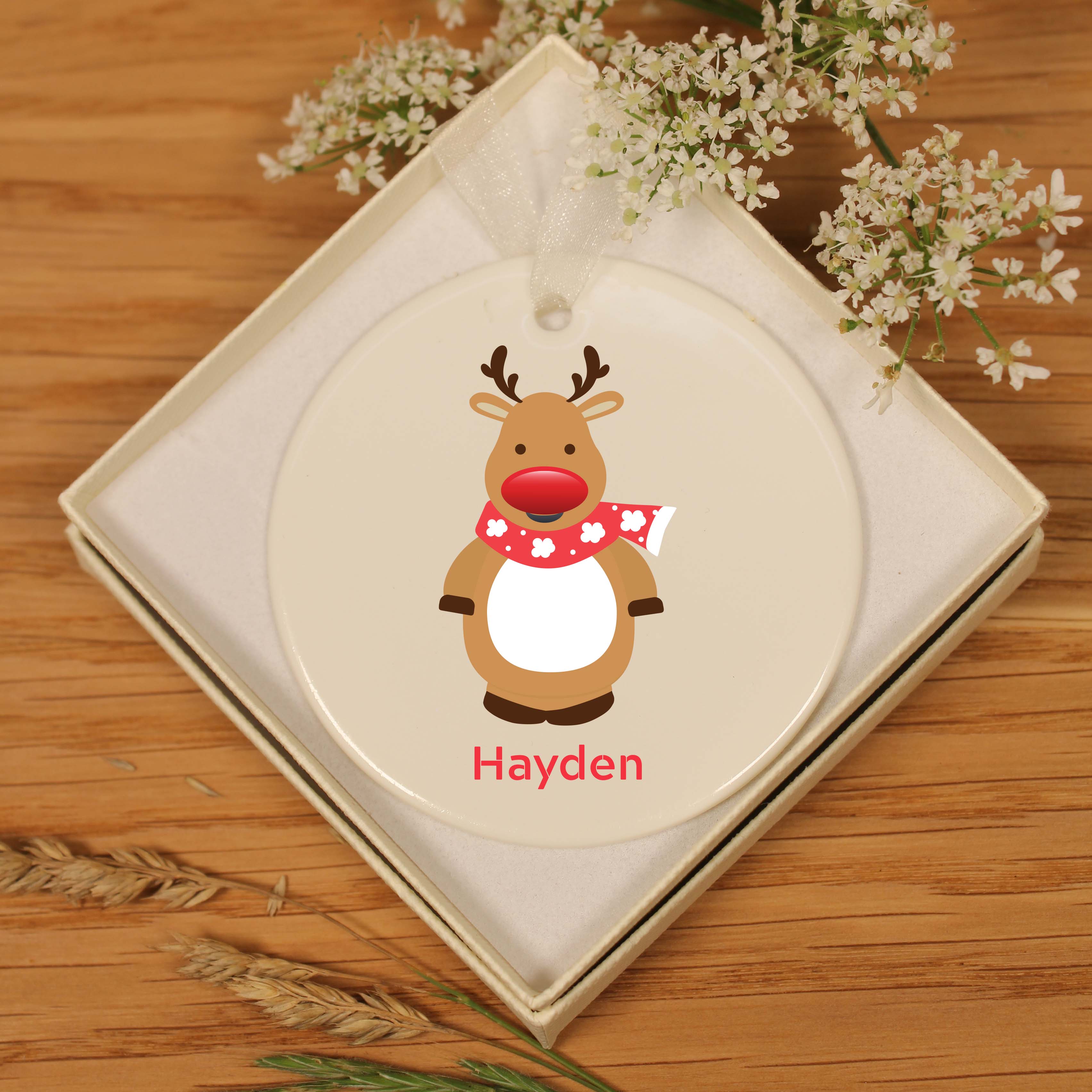 Personalised Christmas Ceramic Hanging Decoration - Reindeer