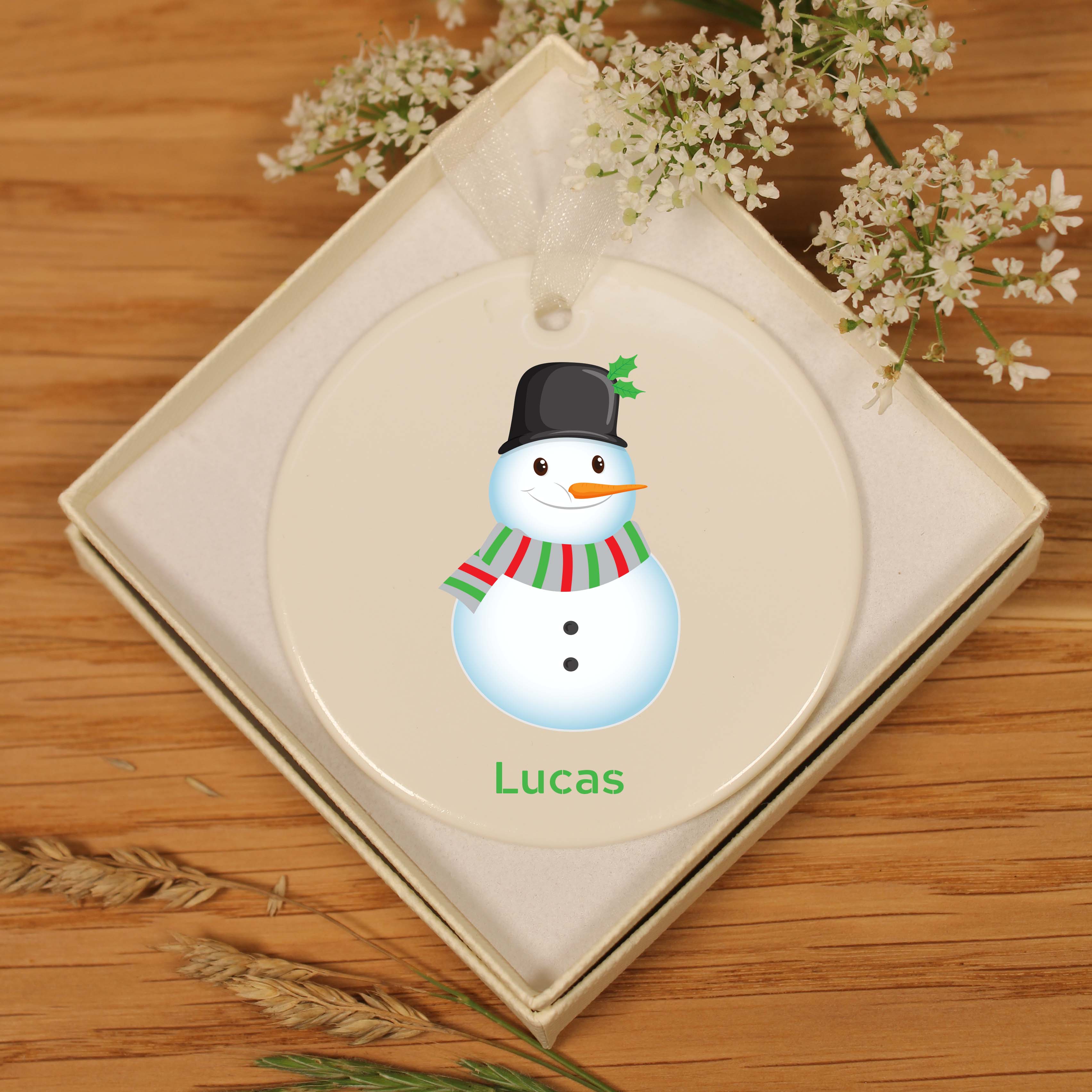 Personalised Christmas Ceramic Hanging Decoration - Snowman