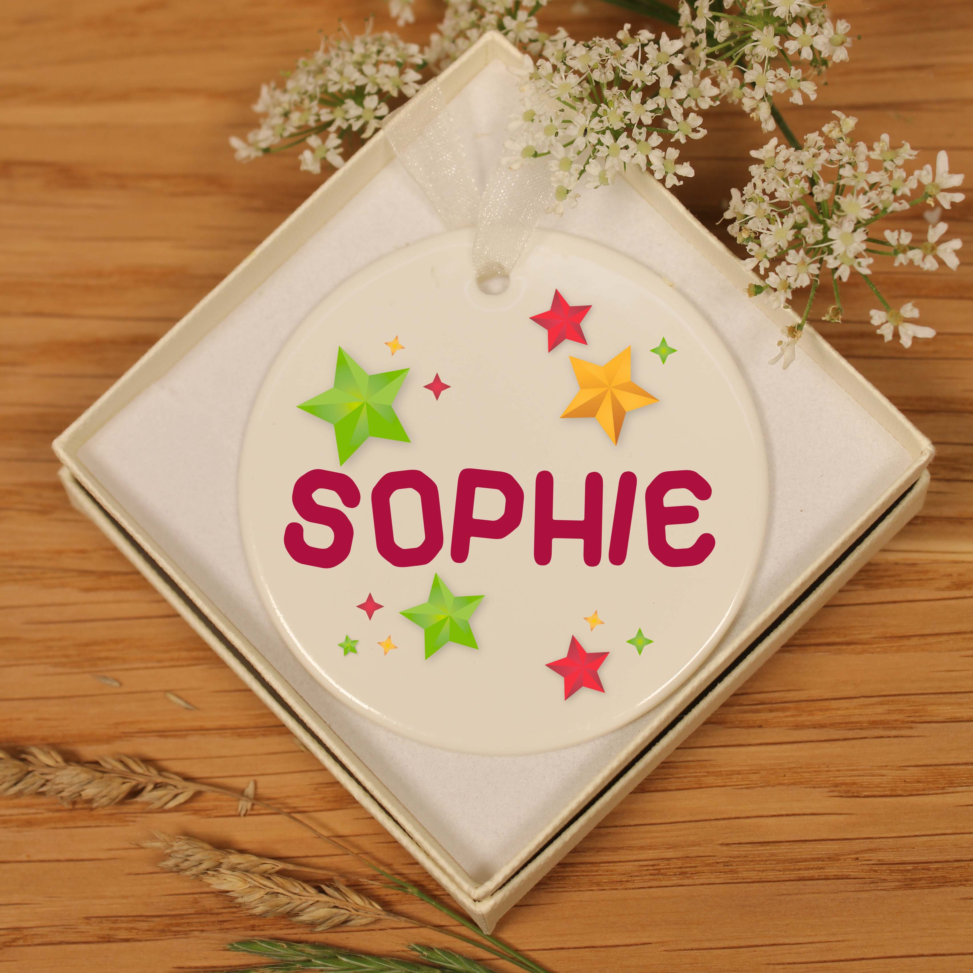 Personalised Christmas Ceramic Hanging Decoration -Stars