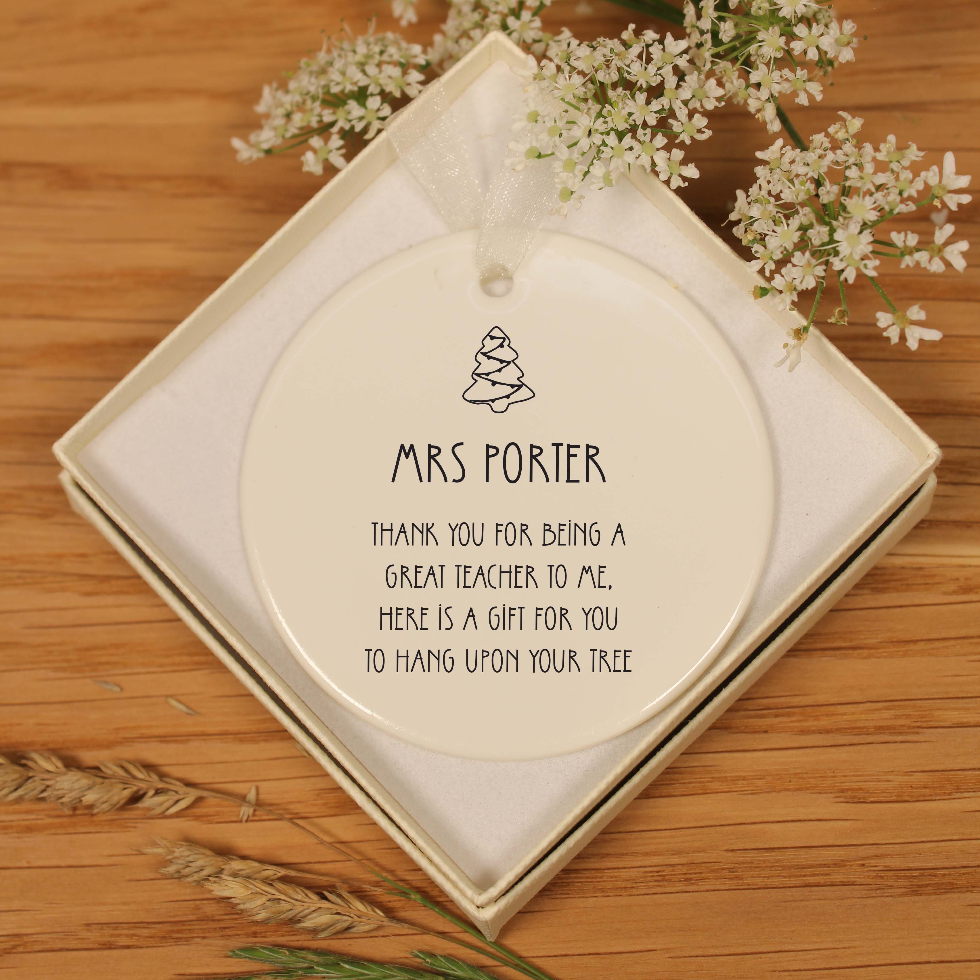 Personalised Christmas Ceramic Hanging Decoration - Teacher Thank You