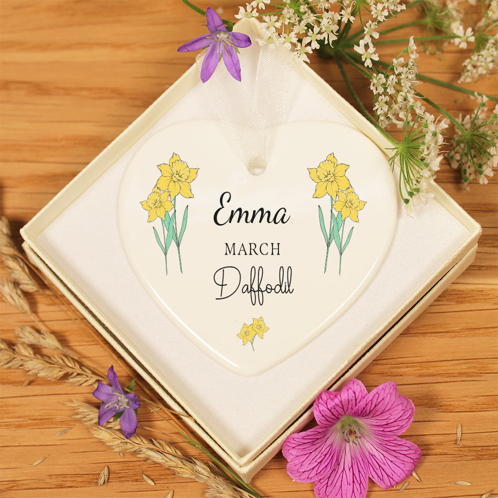 Personalised March Birth Flower Ceramic Hanging Decoration Gift Tag- Daffodil