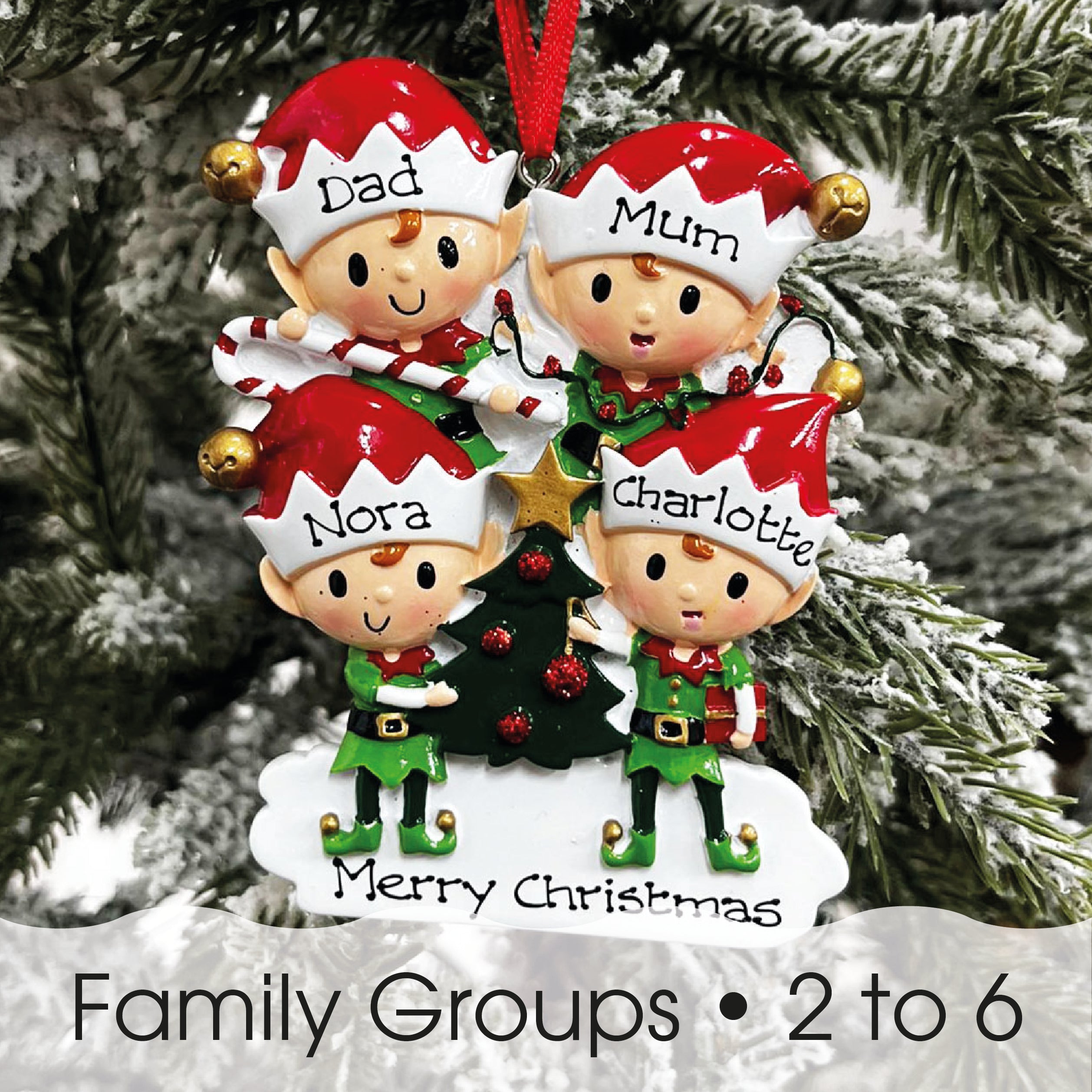 Personalised Family Christmas Xmas Tree Decoration Ornament - Elves Family