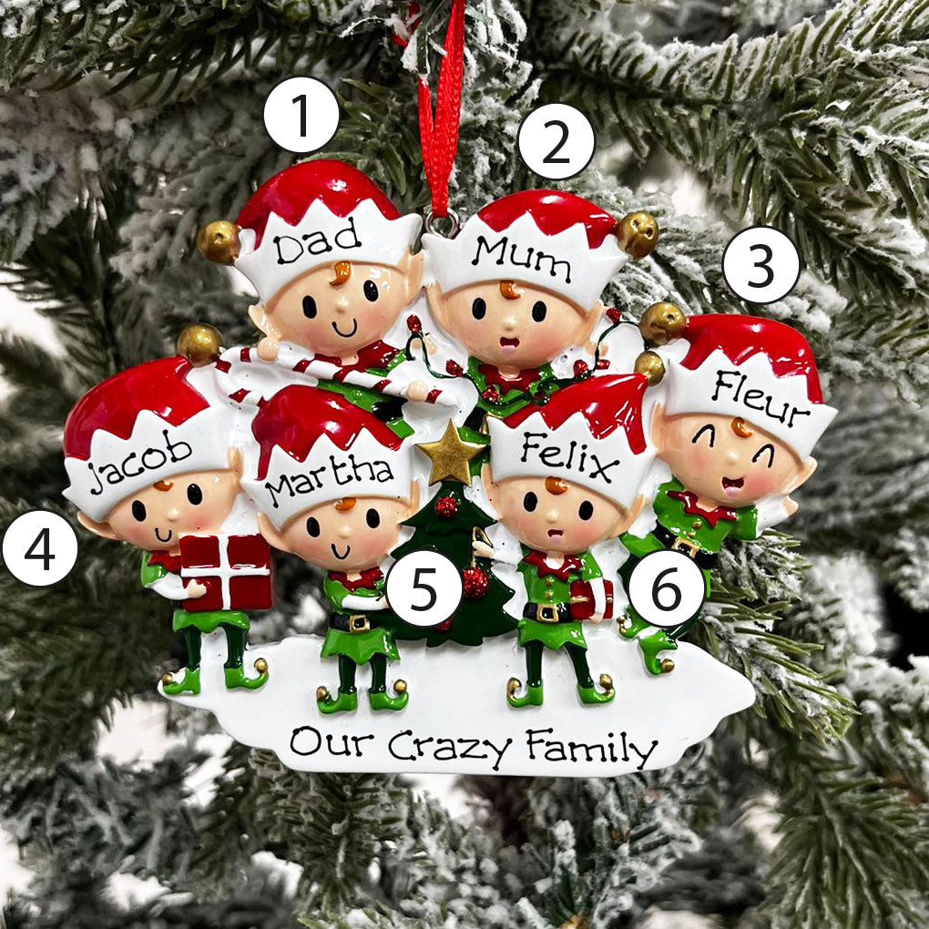 Personalised Family Christmas Xmas Tree Decoration Ornament - Elves Family