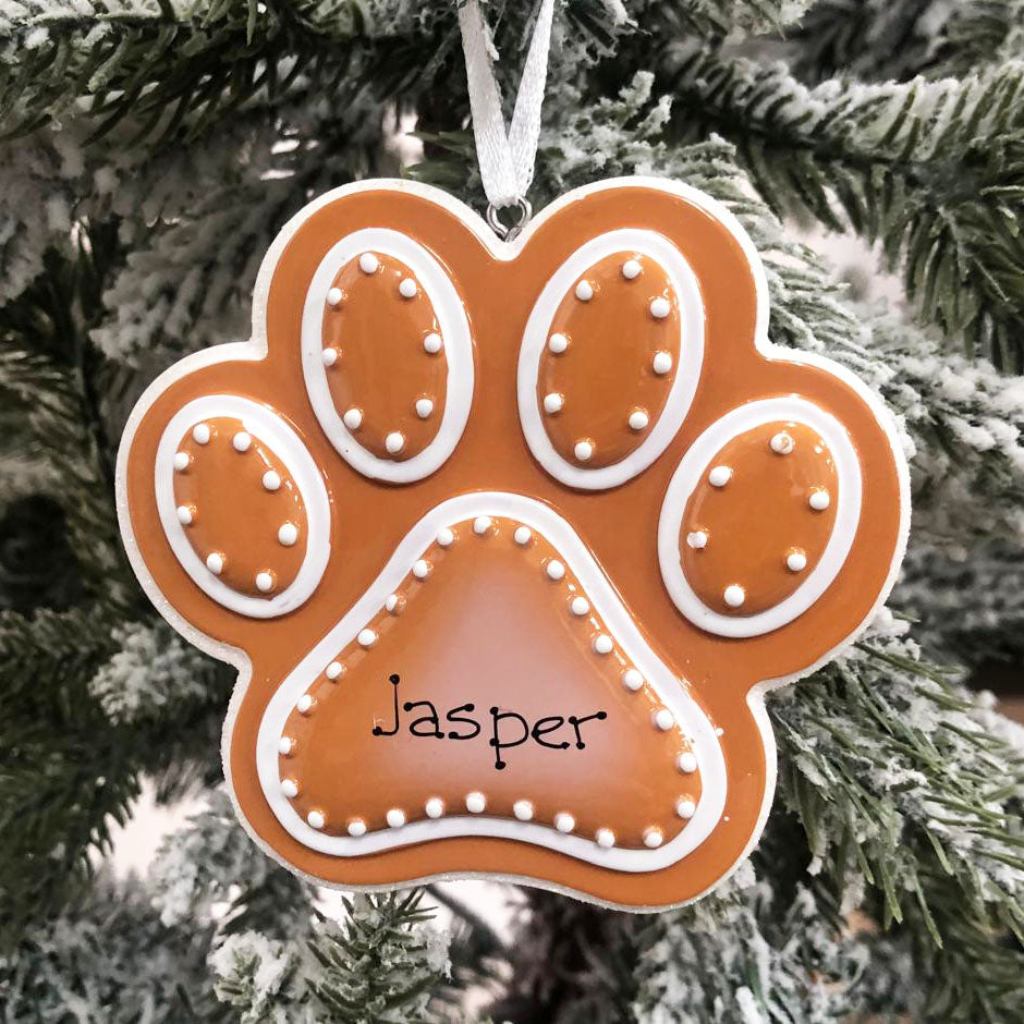 Personalised Family Christmas Xmas Tree Decoration Ornament - Gingerbread Dog Paw