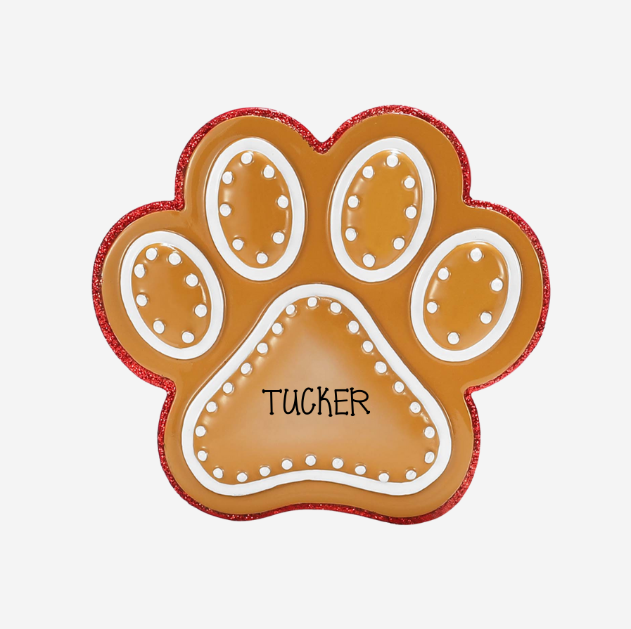 Personalised Family Christmas Xmas Tree Decoration Ornament - Gingerbread Dog Paw