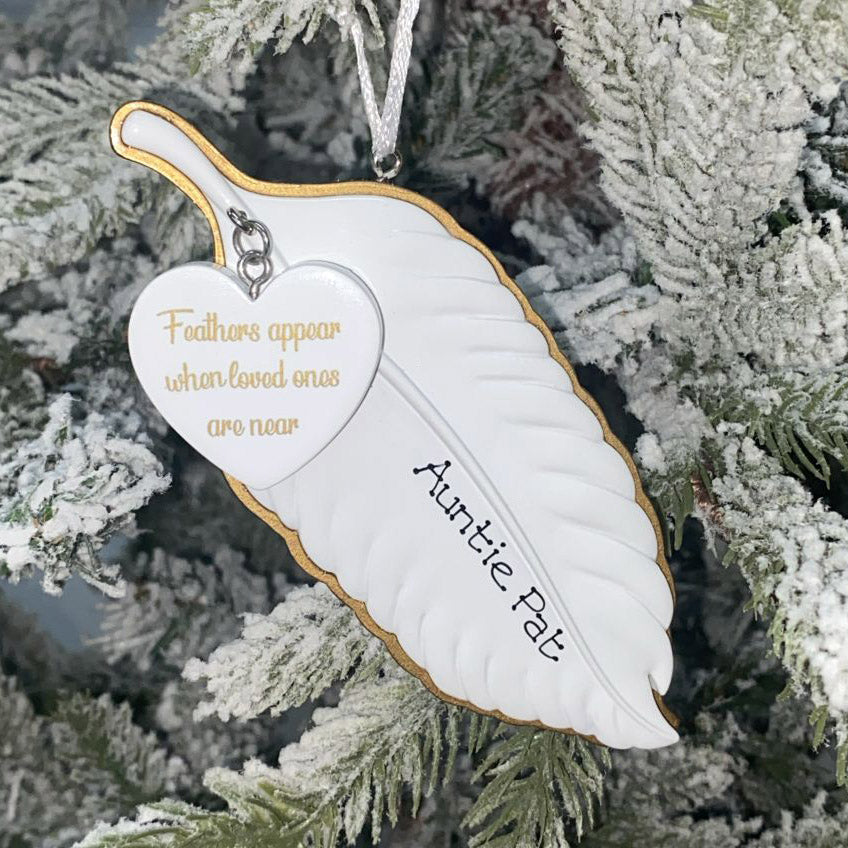 Personalised Family Christmas Xmas Tree Decoration Ornament - Memorial Feather