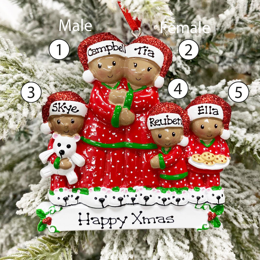 Personalised Family Christmas Xmas Tree Decoration Ornament - Pajama Family Ethnic