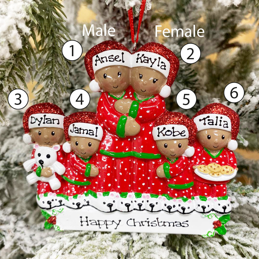 Personalised Family Christmas Xmas Tree Decoration Ornament - Pajama Family Ethnic