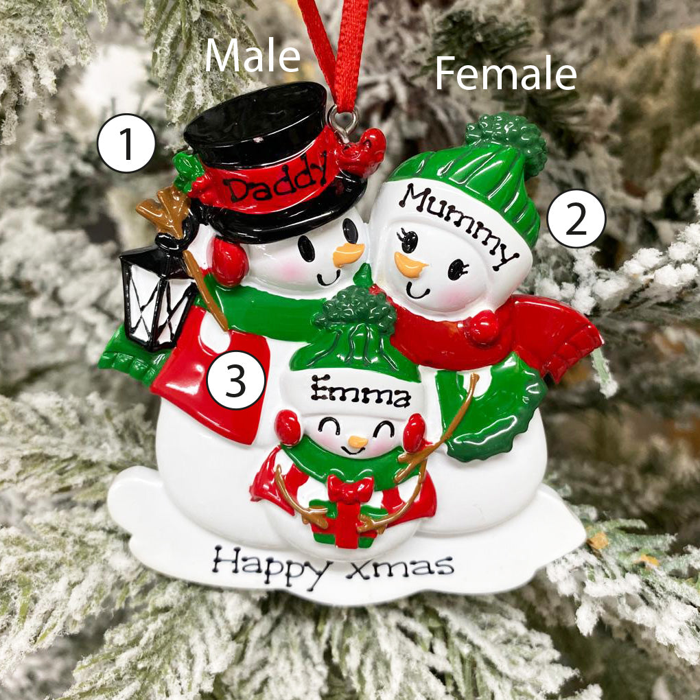 Personalised Family Christmas Xmas Tree Decoration Ornament - Snowman Family