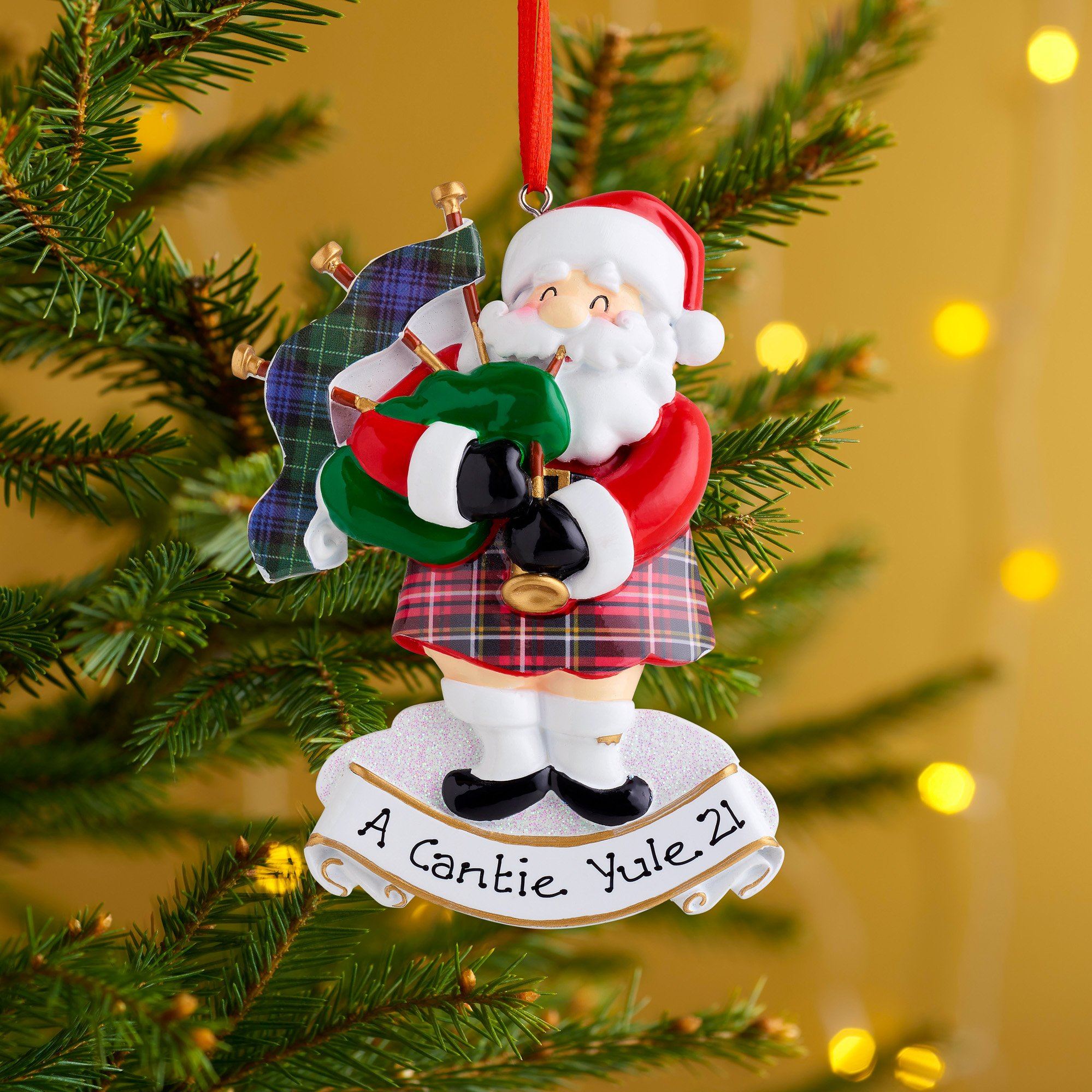 Christmas Ornament - Personalised Family Christmas Xmas Tree Decoration Ornament - Santa In Kilt