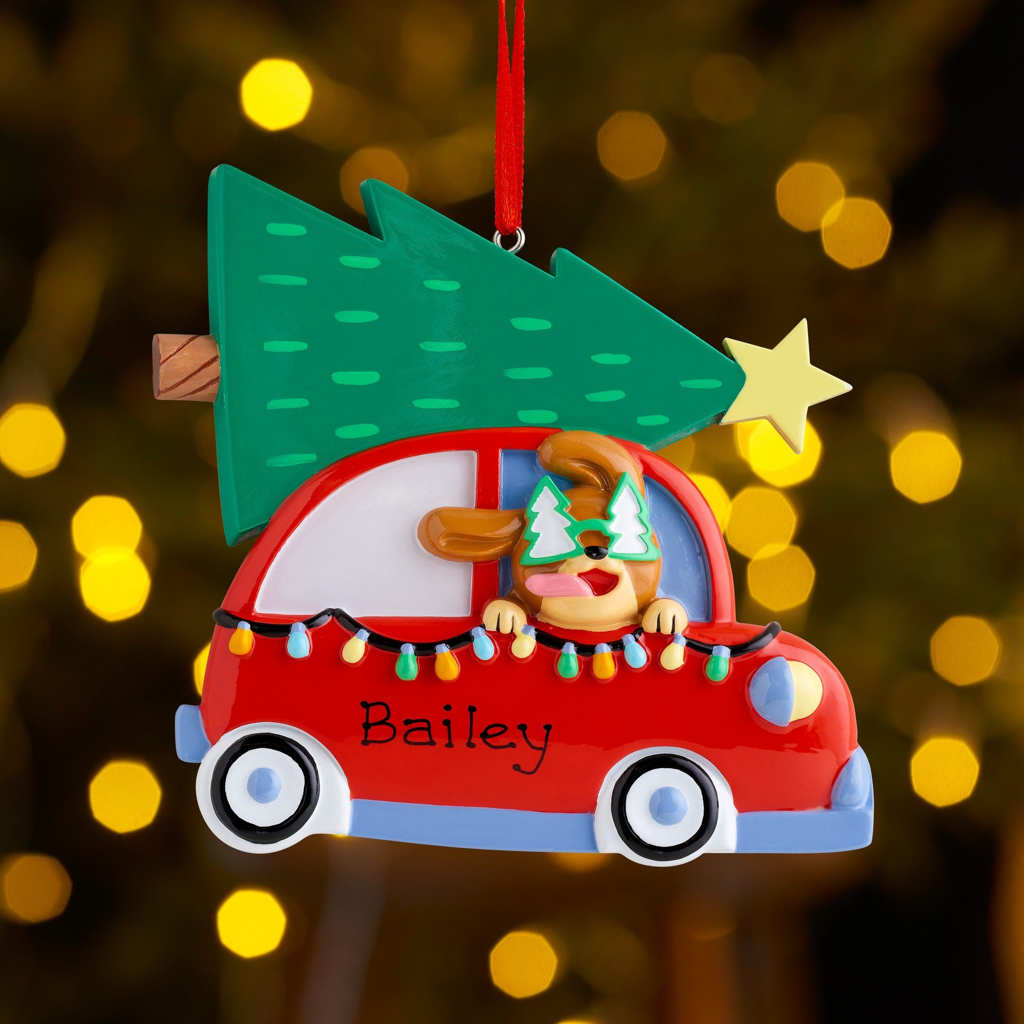 Christmas Ornament - Personalised Pet Dog Christmas Xmas Tree Decoration Ornament - Dog In Car